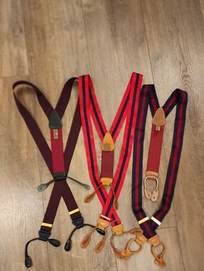 Trafalgar Lot of 3 Braces Suspenders Stripe Ribbon Leather Trim Woven Classic
